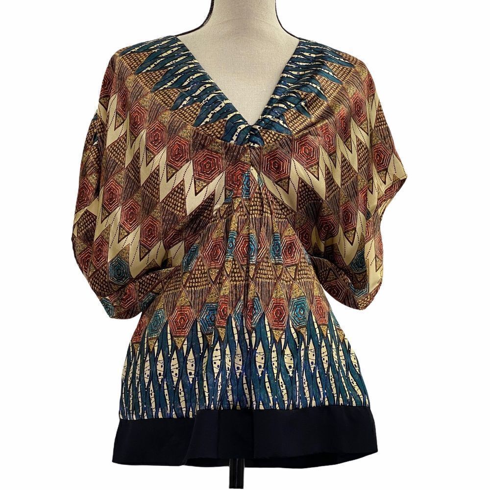 ALLEN B. Schwartz Chevron V-Neck Babydoll Blouse M